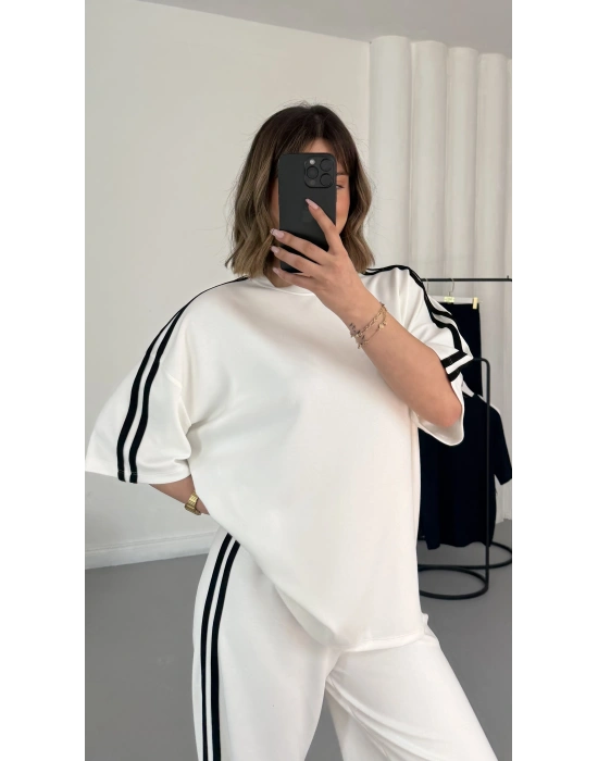 Breela Şeritli Takım - Beyaz