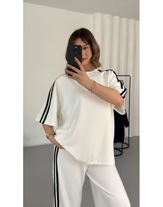 Breela Şeritli Takım - Beyaz
