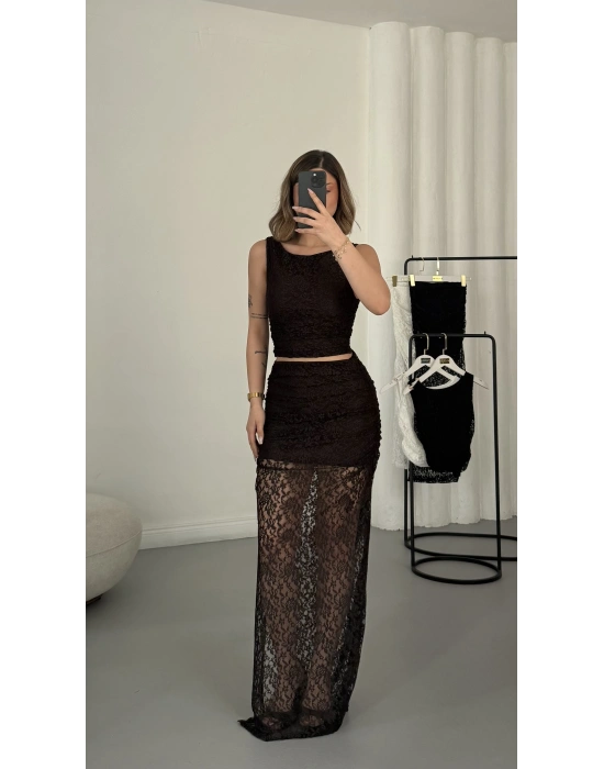 Marina Dantel Takım - Kahve