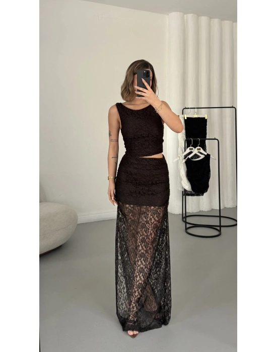 Marina Dantel Takım - Kahve