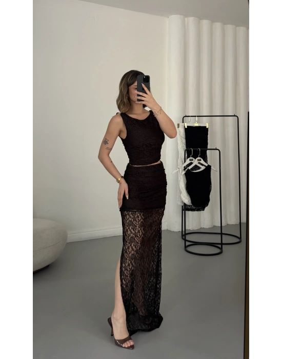 Marina Dantel Takım - Kahve