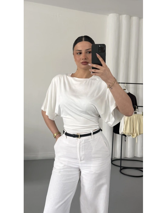 Lumia Salaş Crop - Beyaz