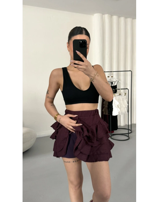 Melly Fırfırlı Etek - Bordo