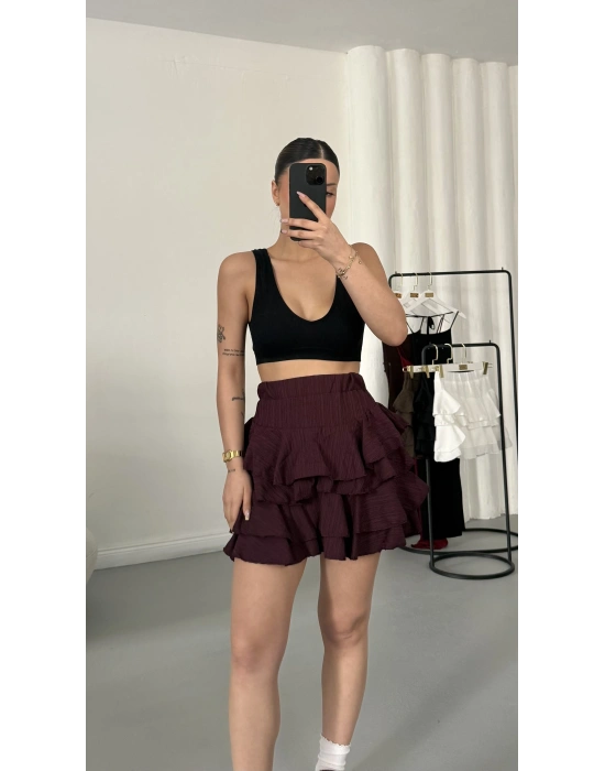 Melly Fırfırlı Etek - Bordo