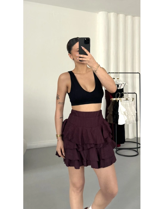 Melly Fırfırlı Etek - Bordo