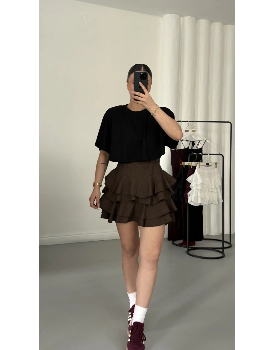 Melly Fırfırlı Etek - Kahve