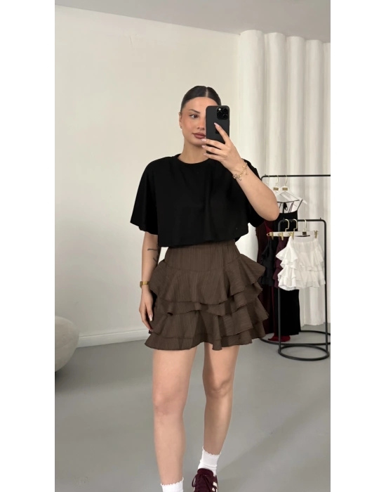 Melly Fırfırlı Etek - Kahve