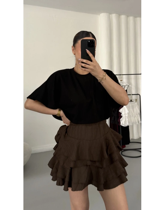 Melly Fırfırlı Etek - Kahve