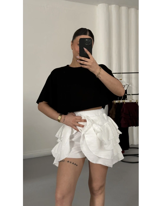 Melly Fırfırlı Etek - Beyaz