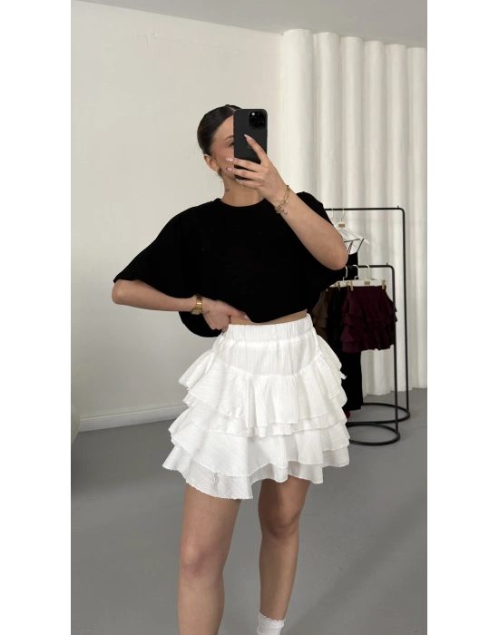 Melly Fırfırlı Etek - Beyaz