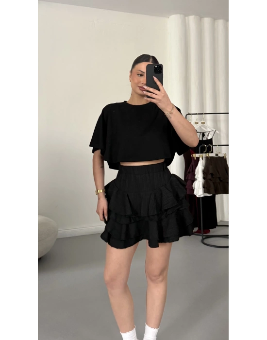 Melly Fırfırlı Etek - Siyah