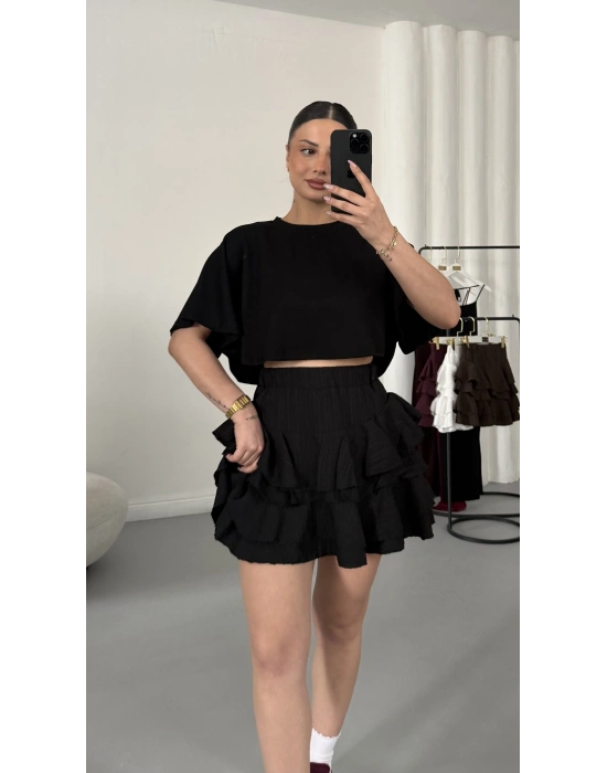 Melly Fırfırlı Etek - Siyah