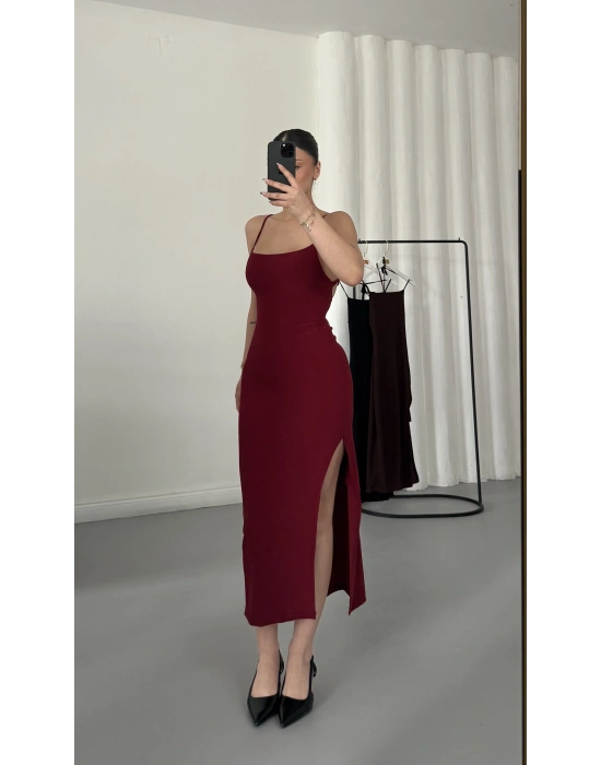 Martha İp Askılı Elbise - Bordo