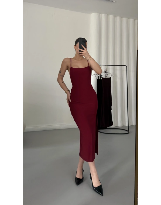 Martha İp Askılı Elbise - Bordo