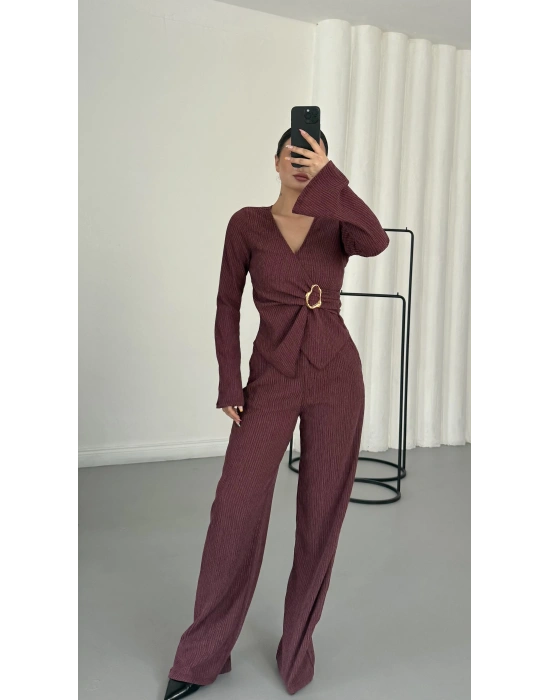 Kruvaze Tokalı Takım - Bordo