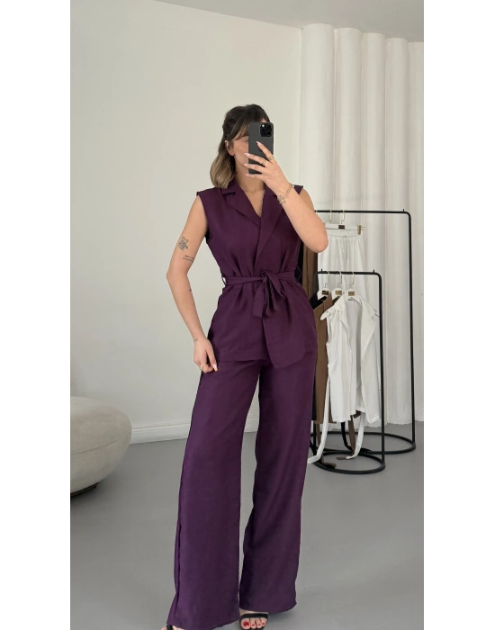 Terra Yelekli Keten Takım - Bordo