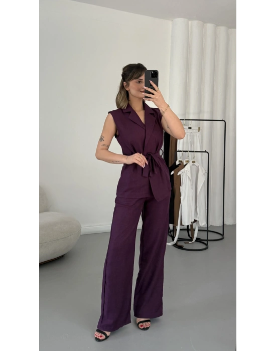 Terra Yelekli Keten Takım - Bordo