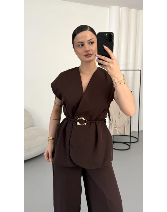 Margot Yelekli Takım - Kahve
