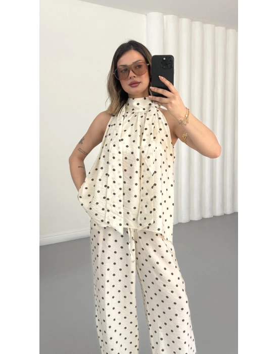 Puantiyeli Halter Takım - Bej