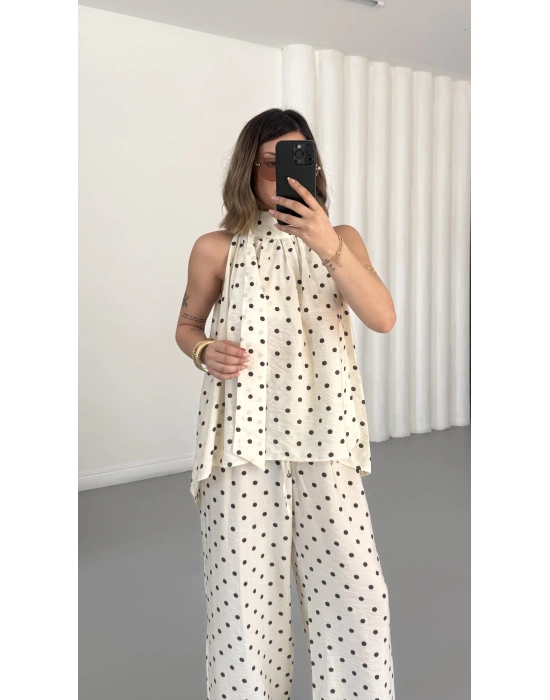 Puantiyeli Halter Takım - Bej