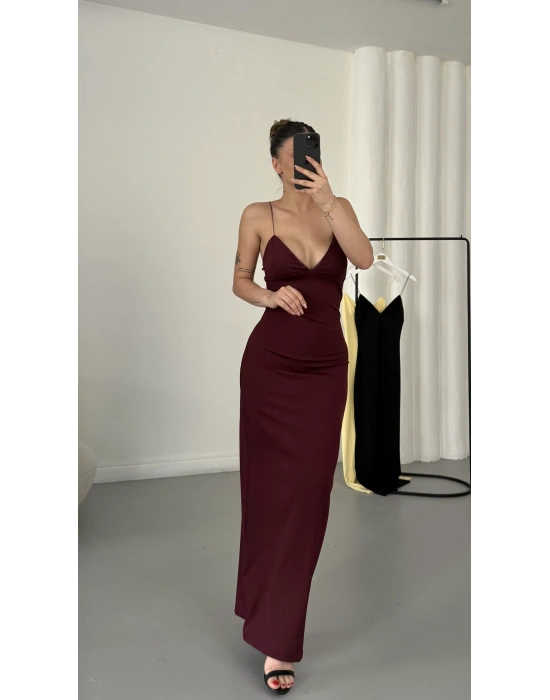 Kanye İp Askılı Elbise - Bordo