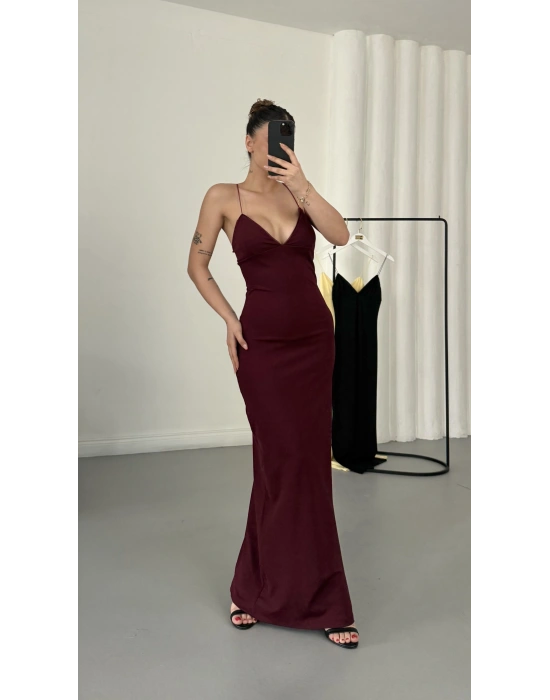 Kanye İp Askılı Elbise - Bordo