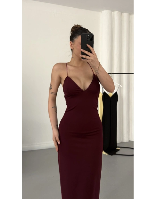 Kanye İp Askılı Elbise - Bordo