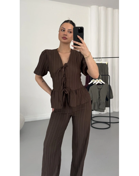 Tabita Fiyonklu Takım - Kahve