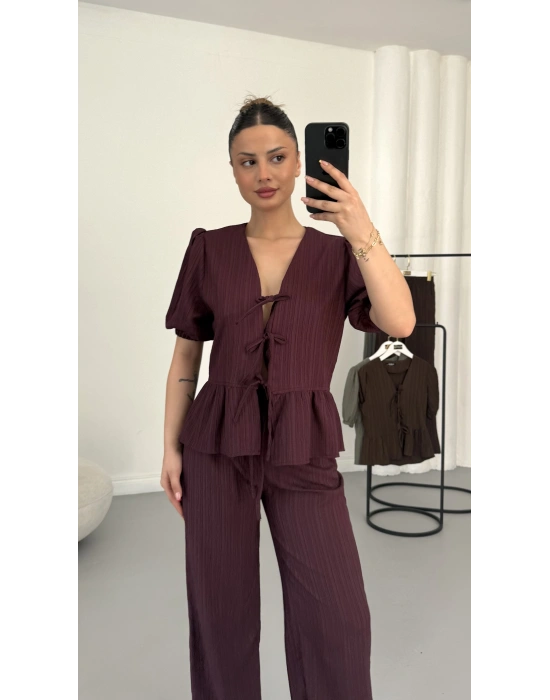 Tabita Fiyonklu Takım - Bordo