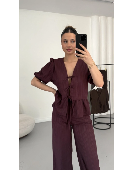 Tabita Fiyonklu Takım - Bordo