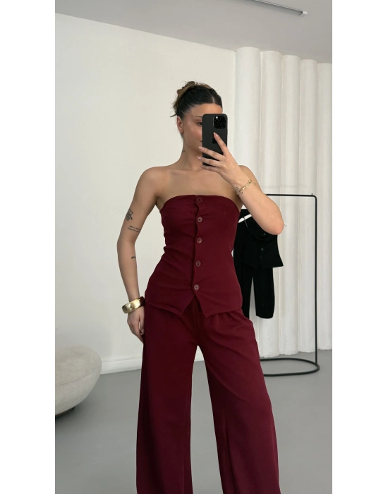 Sadie Straplez Takım - Bordo
