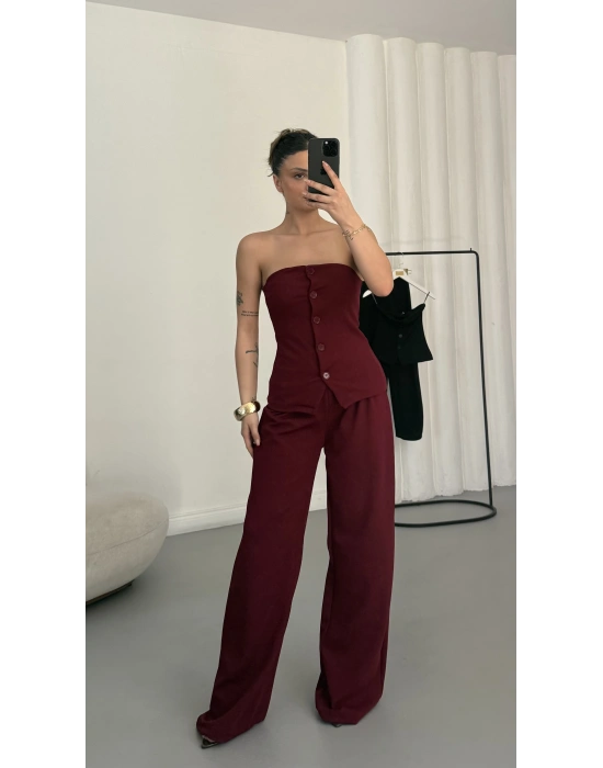 Sadie Straplez Takım - Bordo