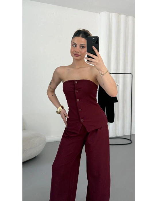 Sadie Straplez Takım - Bordo