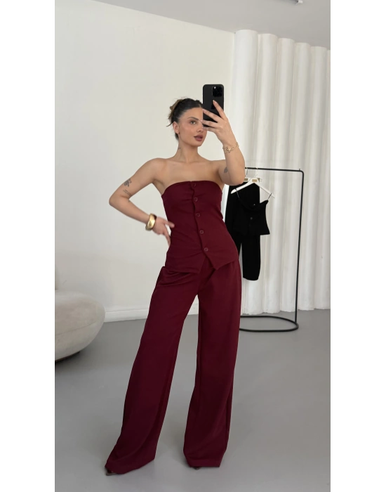 Sadie Straplez Takım - Bordo