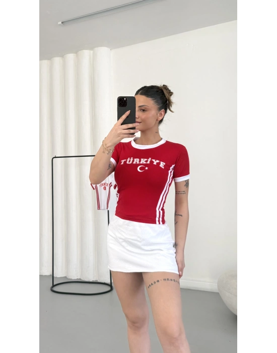 Türkiye Baskılı Crop - Kırmızı