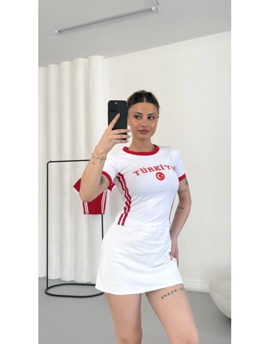 Türkiye Baskılı Crop - Beyaz
