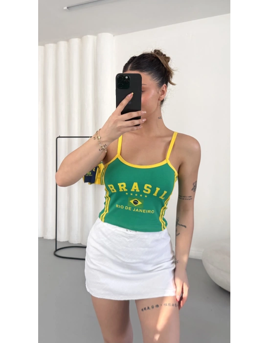 Brasil Baskılı Crop - Yeşil
