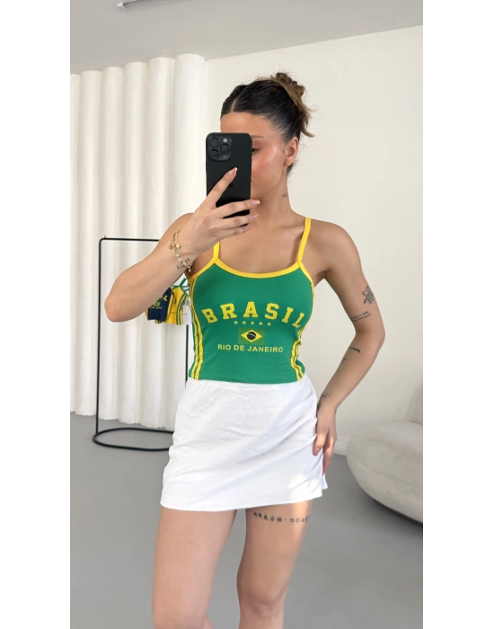 Brasil Baskılı Crop - Yeşil