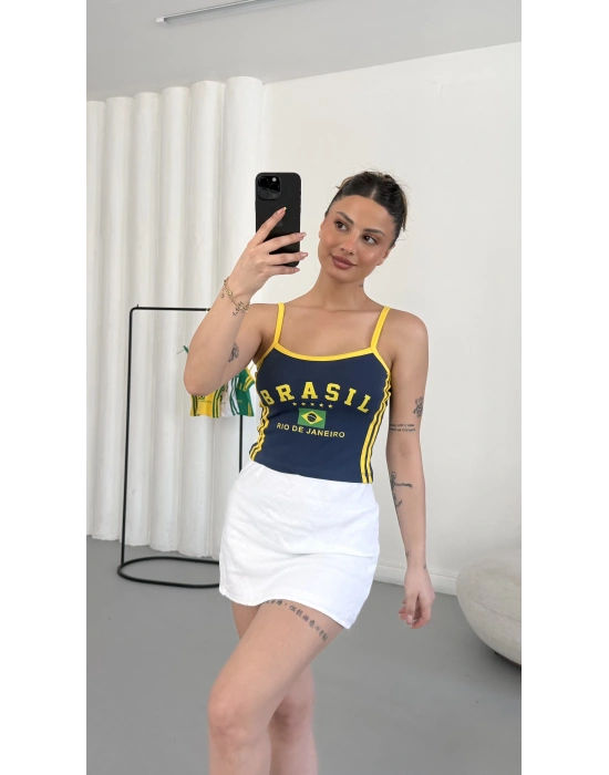 Brasil Baskılı Crop - Lacivert