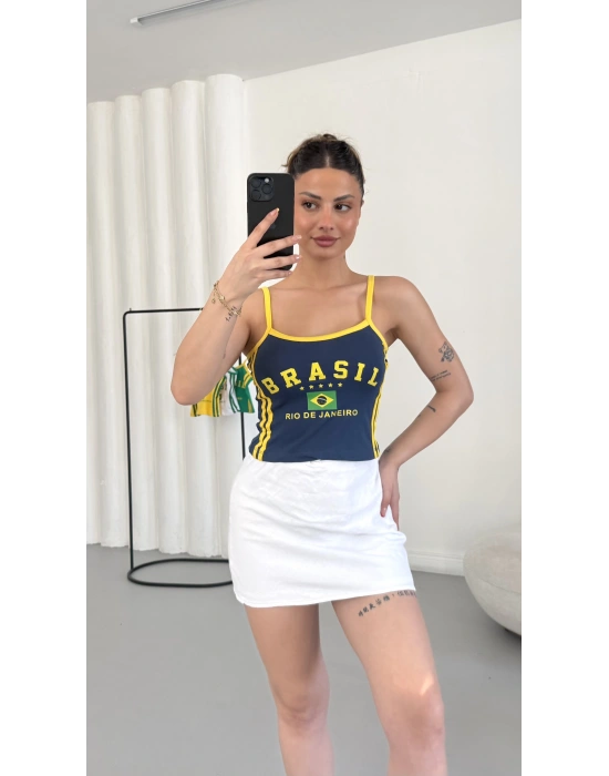Brasil Baskılı Crop - Lacivert
