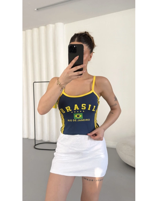 Brasil Baskılı Crop - Lacivert