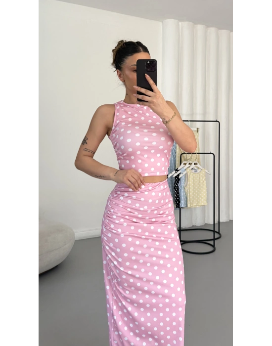 Carina Puantiyeli Takım - Pembe