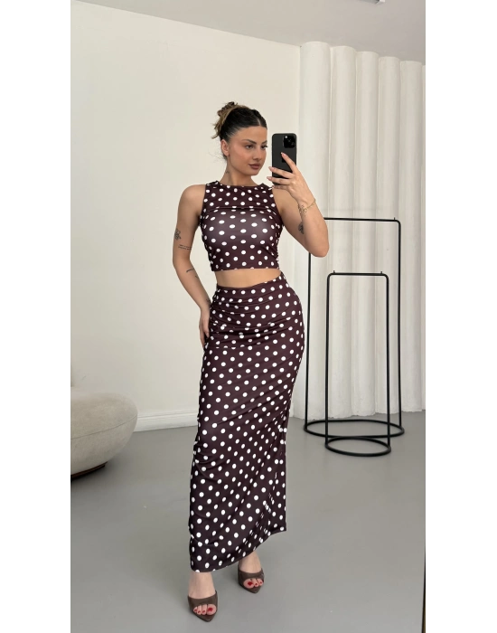 Carina Puantiyeli Takım - Kahve