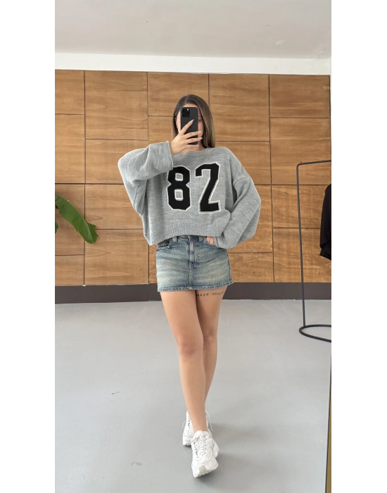 82 Balon Kol Triko - Gri
