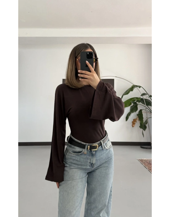 Aalis Yarasa Kol Bluz - Kahve