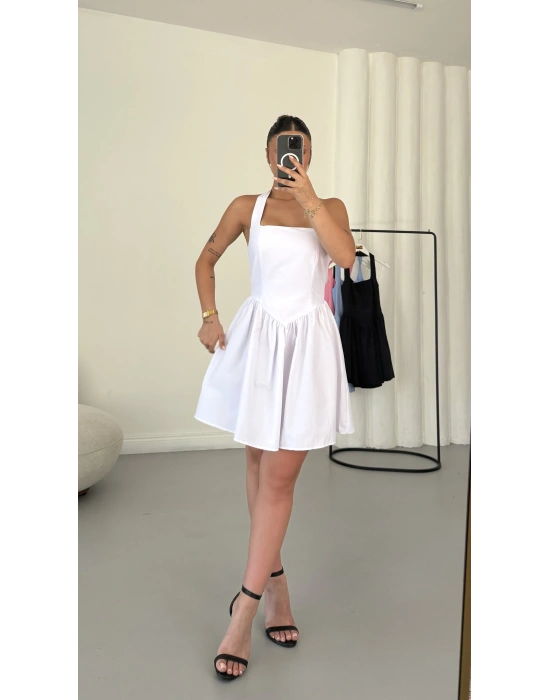 Ada Mini Poplin Elbise - Beyaz