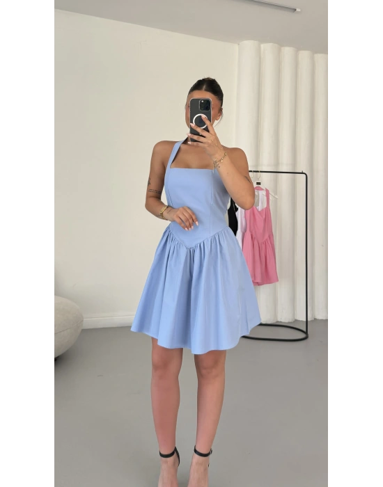 Ada Mini Poplin Elbise - Mavi
