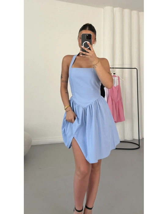 Ada Mini Poplin Elbise - Mavi