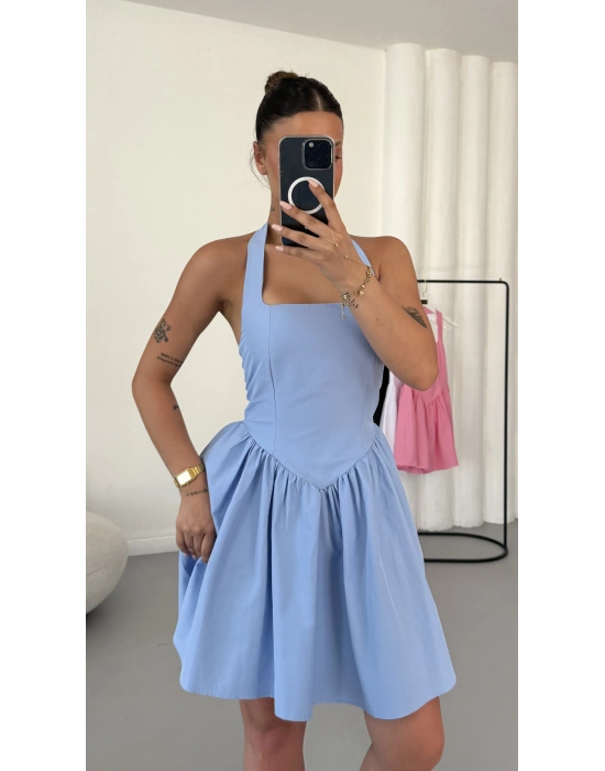 Ada Mini Poplin Elbise - Mavi