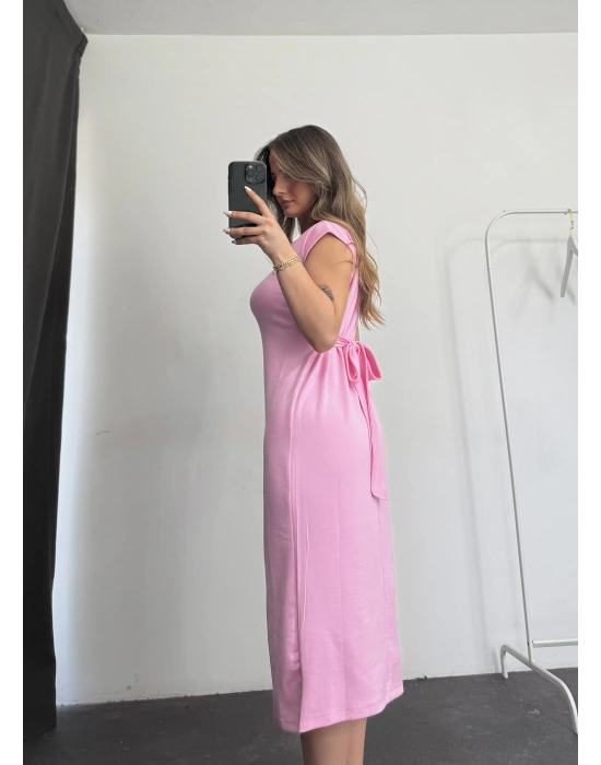 Adelina Kuşaklı Elbise - Pembe